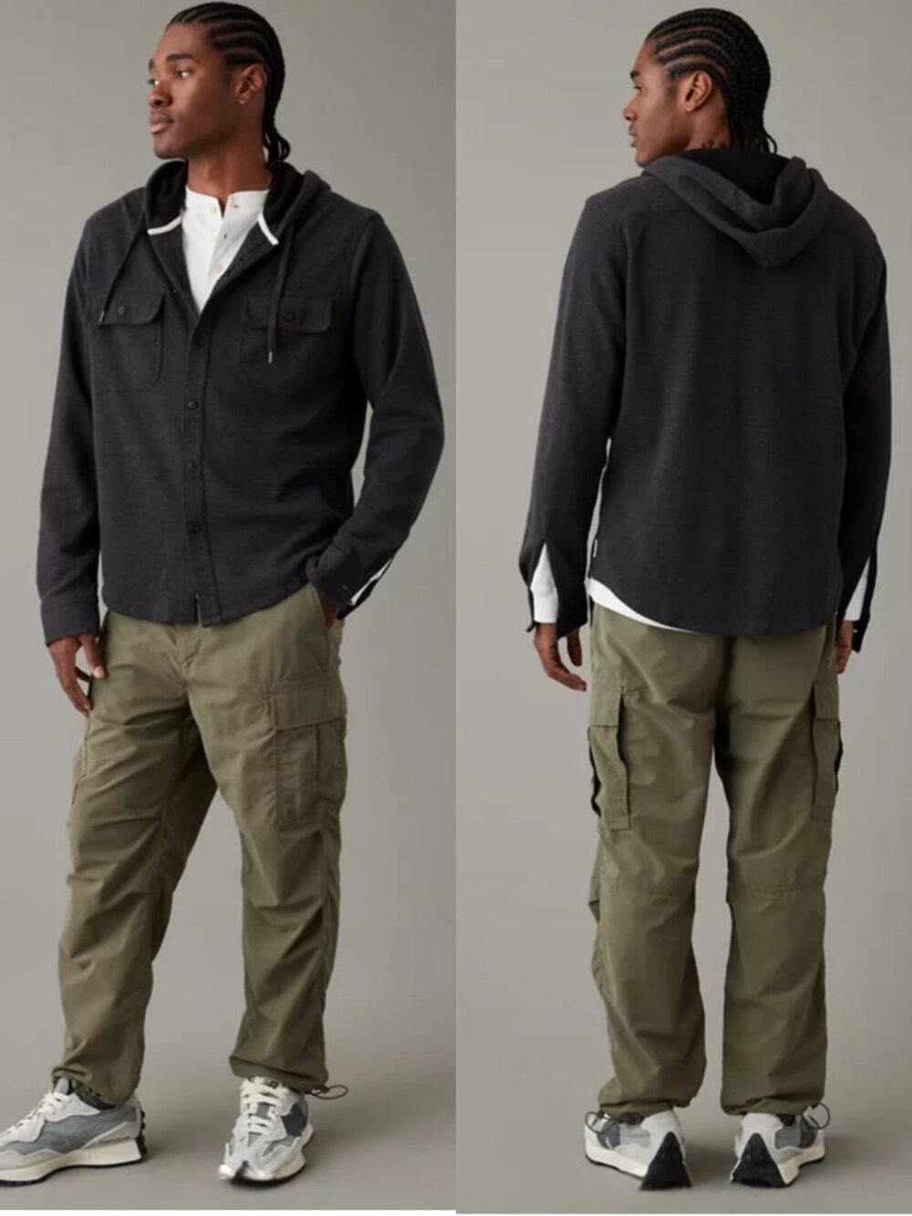 American Eagle Hooded Shirt Jacket Charcoal Gray